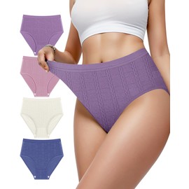 MIOTAN Women's Cotton Underwear High Waisted Panties for Womens Postpartum Breathable Ladies Briefs 4 Pack (MultiA,L) Multicolor