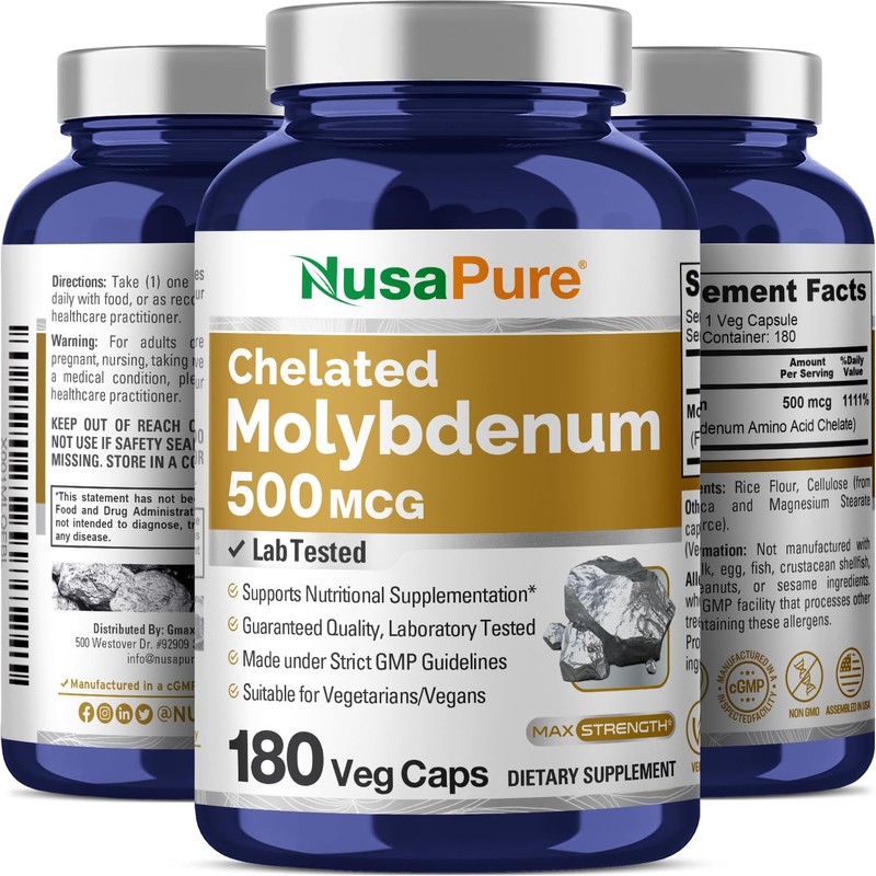 NusaPure Chelated Molybdenum 500 mcg 180 Vegetarian Caps (Vegan, Non-GMO)