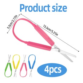 4pcs Loop Scissors 13.5cm Colorful Handle Toddler Scissors Self-Opening Safety Scissors Left Handed Scissors Kids Adaptive Cutting Scissors for Children and Adults Special Needs/Paper Work/Sewing Work