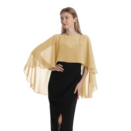 Hotshawl Capelets for women Chiffon Cape Shawls and Wraps for Evening Dress Wedding Capes Cover Up (Gold)