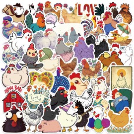 50PCS Funny Chicken Stickers for Teens Boy Girls Kids Cute Cartoon Hen Stickers Rooster Vinyl Waterproof Sticker Lovely Cartoon Chicken Decals Pack for Party Supplies School Reword