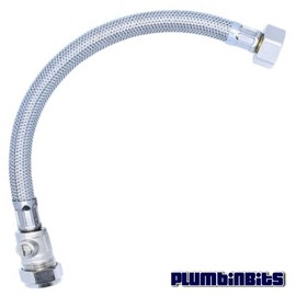 15mm x 1/2" BSP Flexible Braided Hose Tap Flex Connector with Isolator Valve - 300mm Long