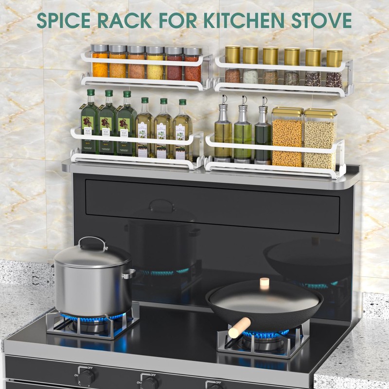 LUCYCAZ 4 Pack Wall Mounted Spice Rack with 16 Hooks,