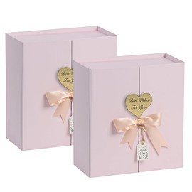 CHARMGIFTBOX Gift Boxes with Lids, 9 x 9 x 3 inch, Set of 2, Pink Gift Box with Bow, Fancy Wrapping Paper Boxes for Festival, Anniversary, Groomsmen, Proposal, Weddings, Boyfriend
