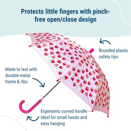Wildkin Kids Umbrella – Rainproof Canopy, Curved Handle, Easy Hanging Design - Strawberry Patch