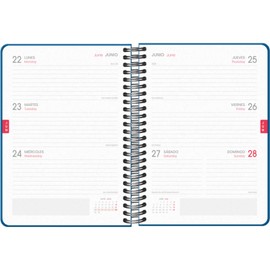 Dohe - School Agenda 2025 2026 - Weekly Overview, Size A5 (15 x 21 cm), Spanish and English, Double Spiral Binding and Elastic Band, Hard Cover, 4 Sticker Pages - Colour Vibes Blue