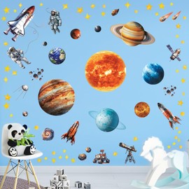 DECOWALL DS12-8077 Solar System Wall Sticker Decor Kindergarten Nursery Kids Room DIY Wall Decal Wall Art Sticker Boy Girl Children Bathroom Decor Vinyl Bedroom Nursery Teen Kids Wallpaper