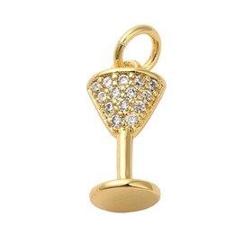 LiQunSweet 10 Pcs Brass Mini 3D Cocktail Goblet Charms Real 18K Gold Plated Martini Charms Wine Glass Charms for Jewelry Making Bulk