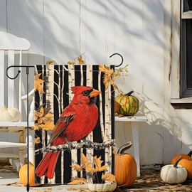 Cardinal Red Bird Garden Flag Fall Garden Flags 12x18 Inch Double Sided Burlap Small Maple Leaf for Outside Decor Holiday Yard Lawn Home Decoration