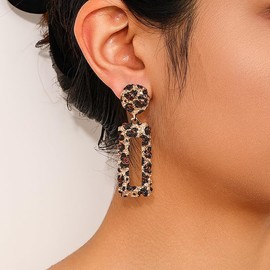 Solighter Leopard Print Hollow Geometric Large Square Dangle Stud Earrings for Women Bohemian Vintage Irregular Statement Earrings Party Jewelry (Leopard)