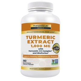 Turmeric Extract 1000mg with Curcumin C3 Complex & BioPerine, Natures Lab, 180 Vegetarian Capsules
