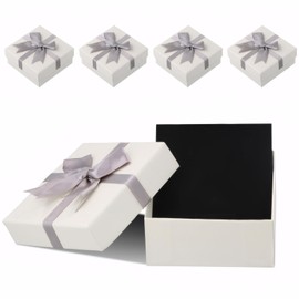 4 PCS Cardboard Jewellery Gift Boxes, 3.54 * 3.54 * 1.57in Jewellery Packaging Box with Bow Knot & Lid, Small Paper Jewellery Display Box, Square Jewelry Presents Boxes for Earrings/Rings/Necklace