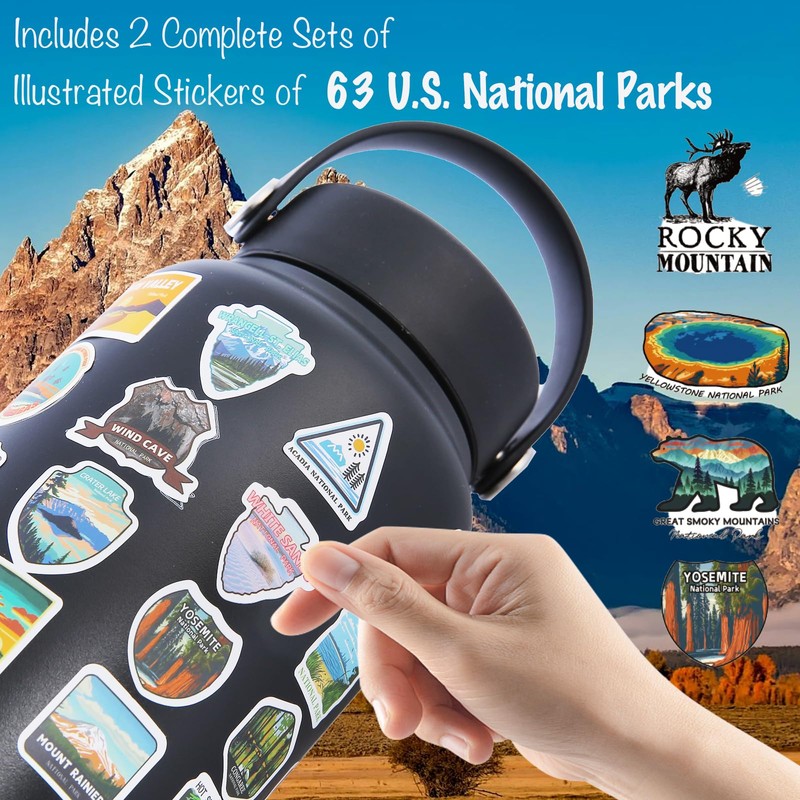 Prnaiev National Parks Water Bottle 32 oz 3 Lids 80