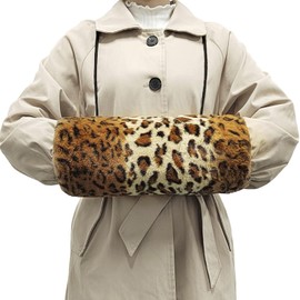 SwirlColor Faux Fur Hand Muff, Portable Hand Warmer Muff with Cord Pocket Warm Leopard Print Fur Hand Muff with 1 Hook for Men Women Girls