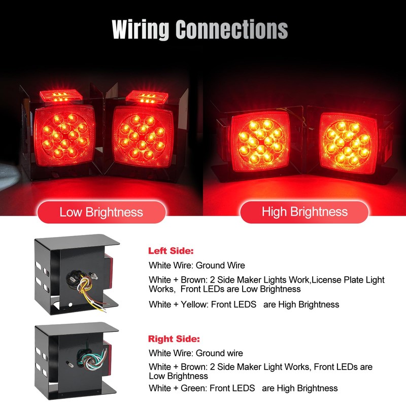 PVerandio 2pcs Submersible Square LED Trailer Light Kit 12V Red