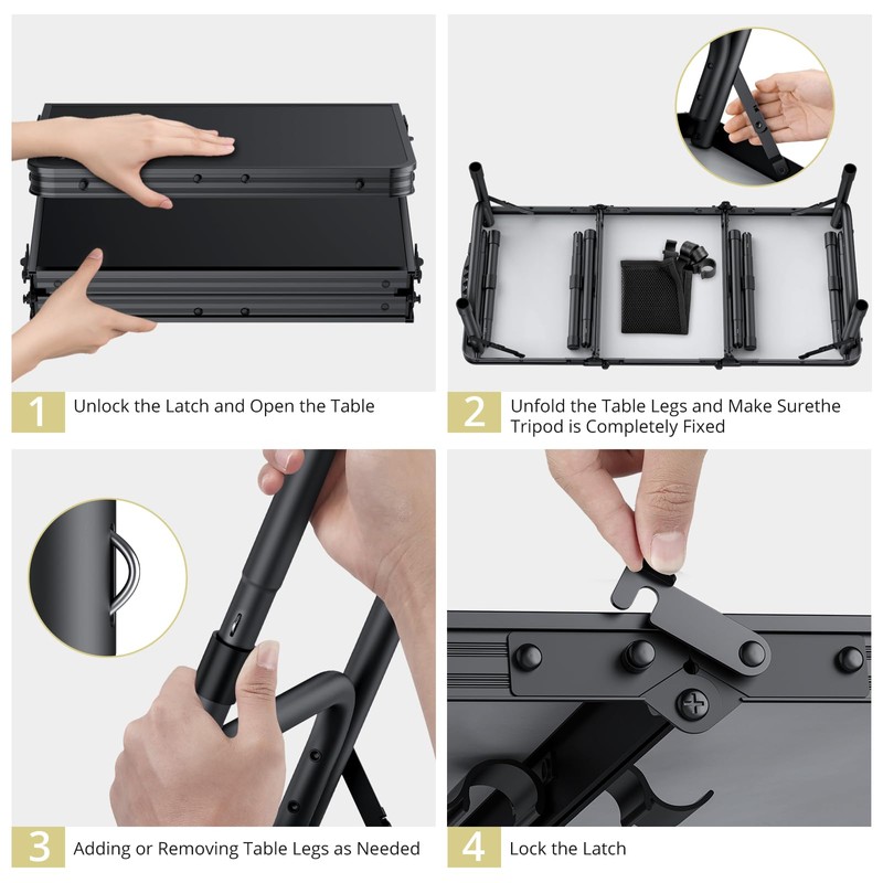 Anbte Folding Camping Table with Storage Net, 3ft Camping Table