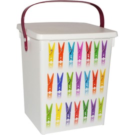 eMKay® Plastic 5Lt Peg Design Pegs Storage Box Container Caddy with Lid & Handle (Turquoise Handle OR Purple Handle - ONE RANDOM SUPPLIED)