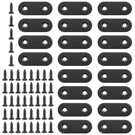 Glarks 20 Sets 40mm Flat Straight Corner Brace Black Metal Joint Plate Connector Repair Fixing Bracket with 45Pcs Screws for Wood Furniture (40x2mm)