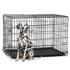 FDW Extra Large Dog Crate Dog Kennel Cage with Double Door,48 inch Folding Metal Wire Dog Cage with Removable Tray&Divider Panel,Pet Crate for Large Dogs,Black