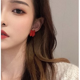 Artist Bow Tie Ribbon Stud Earrings for Women Red Black Daily Earring Jewelry (Red)