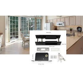 Juego de Cerraduras para Puertas Corredizas, Aleación de Zinc, Cerradura para Puertas Corredizas, Pestillo, Manija, Baño, Balcón, Gabinete, Herrajes para Puertas, con Manual en Inglés(Negro)