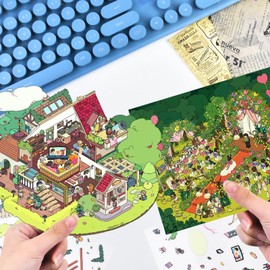 2 Sets Large Wedding 3D Stickers Scene 3D House Stickers with Tweezers Make Your Own Wedding and Villa 3D Miniature Scene Stickers