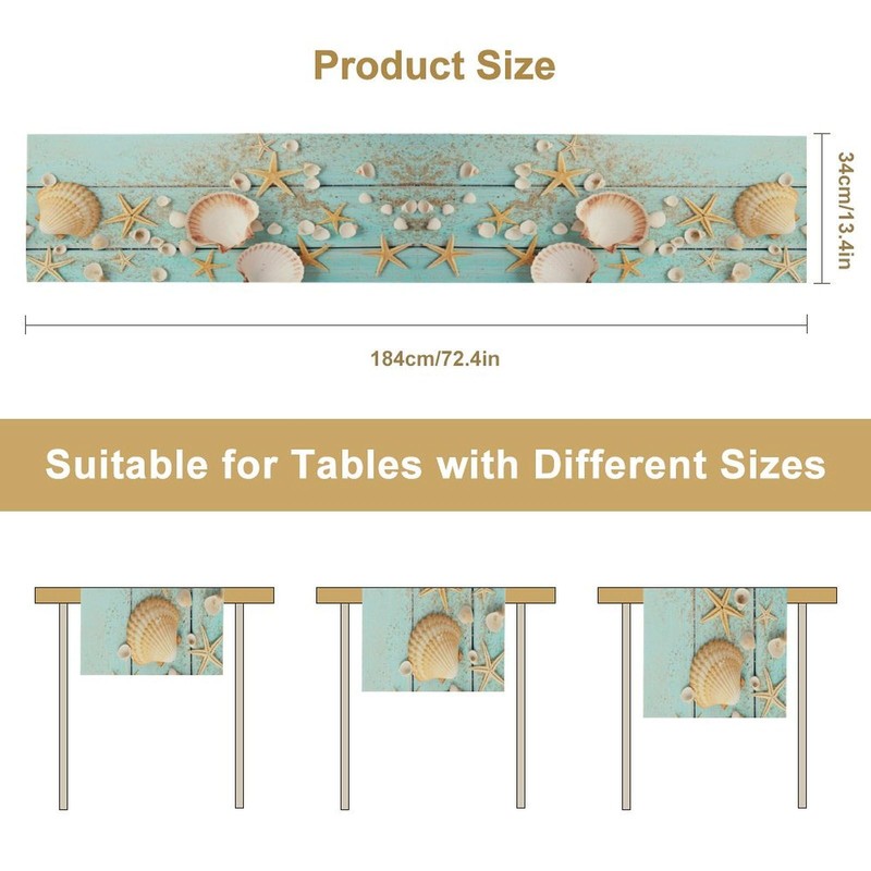 JanJCurt Starfish Seashell Table Runner, Summer Beach Nautical Coastal Rustic