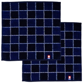 Nishio IBT-504-01-2P Imabari Towel Certified Hand Towel, Men's, Set of 2, Made in Japan, 100% Cotton, 9.8 inches (25 cm), Double-Sided Pile, Water Absorbent, Checkered Pattern, Men's Imabari Towel