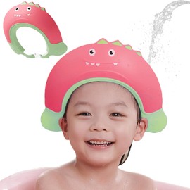Shower Caps for Kids, KAMHBE Baby Shower Cap Shield Adjustable Crown Hair Washing Shampoo Shield Baby Visor for Eyes, Ears and Face (Red-monster)