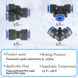 MSAEIQUN 20 Pcs 1/2 Inch od Push to Connect Fittings Kit Air Line Fittings 5 Spliters+5 Elbows+5 tee+5 Straight Air Line Pneumatic Fittings Quick Release Pneumatic Connectors (1/2 20Pcs Blue)