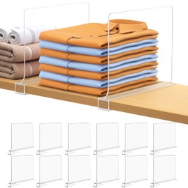 Aolloa 12 PCS Shelf Dividers for Closet Organization Acrylic Clear Closet Shelf Divider for Wooden Shelving Suitable for Wooden or Vertical Shelves Or Bedroom, Kitchen and Office
