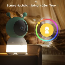 BOIFUN Zusätzliche Kamera für Baby 6T - 2K WiFi Baby Monitor, Nachtlicht, Bewegungs- & Schrei- & Geräuscherkennung, AI Auto-Tracking, Temperatur- & Feuchtigkeitssensor, Videoaufnahme&Wiedergabe
