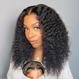 ACQUET 13x4 Curly Bob Wig Human Hair Water Wave HD Lace Front Bob Wigs Curly Human Hair Wig For Women Wet And Wavy Wigs 180% Density Wear And Go Glueless Wig Pre Plucked Pre Cut (16 Inch)