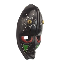 NOVICA Ghanaian Brass and Wood Hand Carved Mask, Multicolor, Stellar Thoughts'