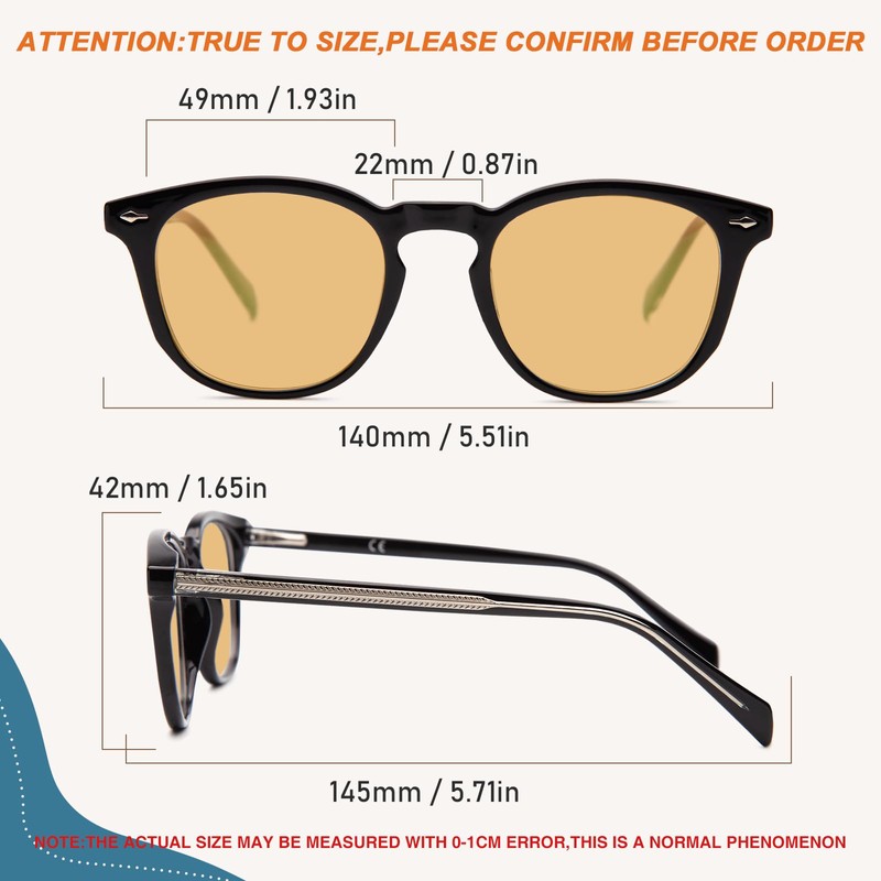 Epavouos Vollrand Blaufilterbrille Gaming Brille Computer Brille (Schwartz, Hellkastanienbraun（65% filtert）)