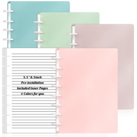 4 Set 5.5x8.5in Discbound Notebook Cover and Disc Set for Junior Size Notebook With Removable Pages Refillable 80 Sheets 100 GSM 8 Hole Half Letter Size Discbound Planner Arc System