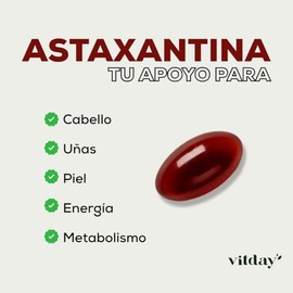 Vitday - Astaxantina 100 mg - 90 Cápsulas Blandas Vegetales - Suplemento Alimenticio 100 % Natural - Oleorresina de Astaxantina, Aceite de Salmón, EPA