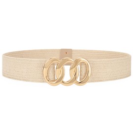 JASGOOD Wide Straw Woven Stretchy Belt for Women Boho Braided Elastic Dress Waist Belt for Ladies,Beige