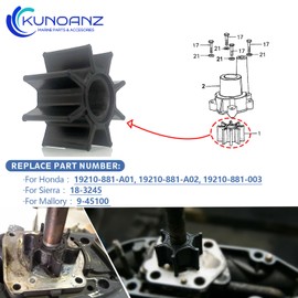 19210-881-A01 19210-881-A02 19210-881-003 Water Pump Impeller For Honda 5 7.5 8 10 HP 4 Stroke Outboard Sierra 18-3245 5HP 7.5HP 8HP 10HP BF5 BF75 BF8 BF100