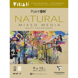Clairefontaine - Ref 975485C - Paint'ON Mixed Media Natural Glued Pad (20 Sheets) - 22.9 x 30.5cm (9 x 12in), 250gsm Heavyweight Paper, Acid Free (USA Version)