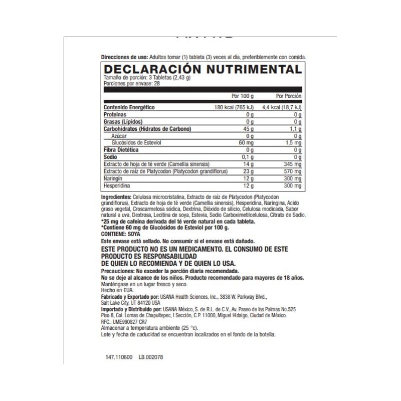 Mtb Suplemento Alimenticio Fórmula Vitaminas Minerales Extractos Naturales Apoyo Metabolismo
