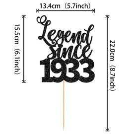 1 decoración para tartas Legend Since 1933, 90 cumpleaños, 90, divertido 90 y fabuloso decoración para tartas para 90 bodas, aniversarios, cumpleaños, fiestas, pasteles, color negro
