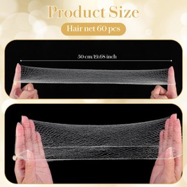 IANFAN 60 Pcs Beige Hair Nets, Invisible Bun Hair Net Elastic Edge Mesh Bun Cover 20 inch Ballet Bun Hair Net for Dance