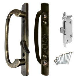 8.5" Legacy Sliding Patio Glass Door Offset Antique Brass Handle Set- Sash Controls 2265 w/ Mortise Lock 45° for Handle Replacement Fits 3-15/16” Screw Hole Spacing & 1-1/4" to 2-1/4" Door Thickness
