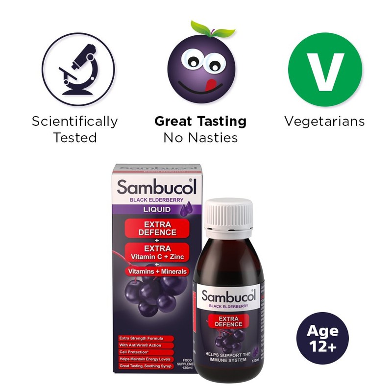Sambucol Natural Black Elderberry Extra Defence, Vitamin C, B6 &
