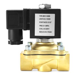 QWORK® Brass Solenoid Valve, G1/2 Inch 220 V AC, Powerless Closed Solenoid Valve, Solenoid Valve, for Water, Air and Oil