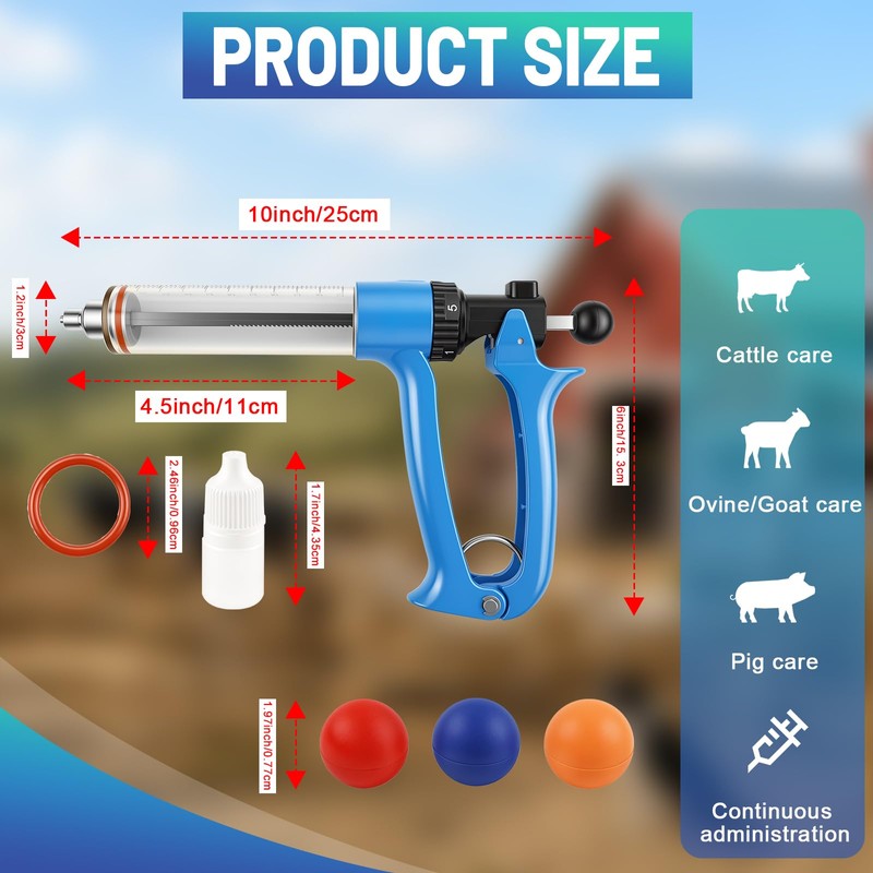 2 Pack 50ML Semi-Automatic Livestock Syringe, Continuous-Injection Syringe