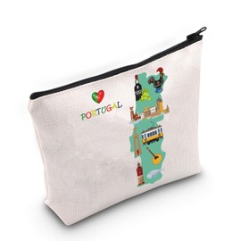 MEIKIUP Portugal Travel Cosmetic Bag Portugal Travel Memory Map Gift Portugal Travel Souvenir Gift Portugal Futbol Soccer Lover Gift (Portugal bag)