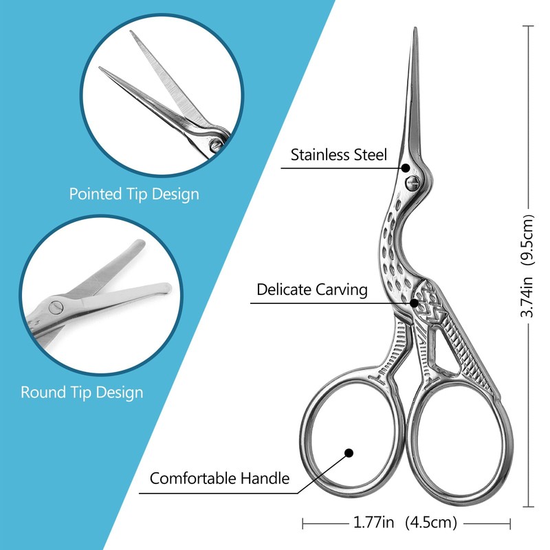 2-Pack Curved & Rounded Stork Scissors, Stainless Steel Professional Beauty