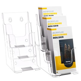 HLF-ho Brochure Holder 3 Tier 4x9 inch Acrylic Brochure Holder Plastic Flyer Holder Clear Brochure Holder Display Stand Pamphlet Holder Countertop Literature Holder for Flyer, Pamphlet, 4 Pack